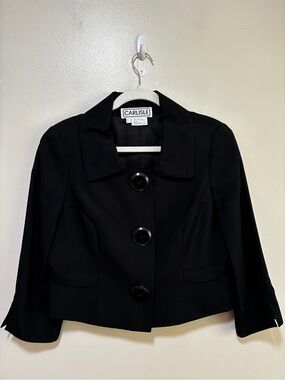 Carlisle Vintage Silk Black Cropped Three-Button Blazer size 8!